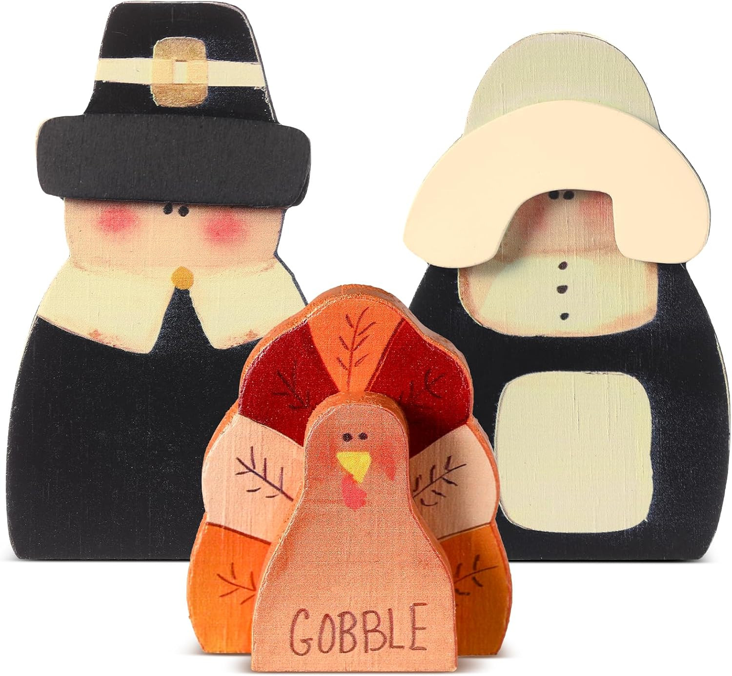 Colingmill 3 Pcs Thanksgiving Decor Fall Pilgrim Turkey Wooden Tabletop | Amazon (US)