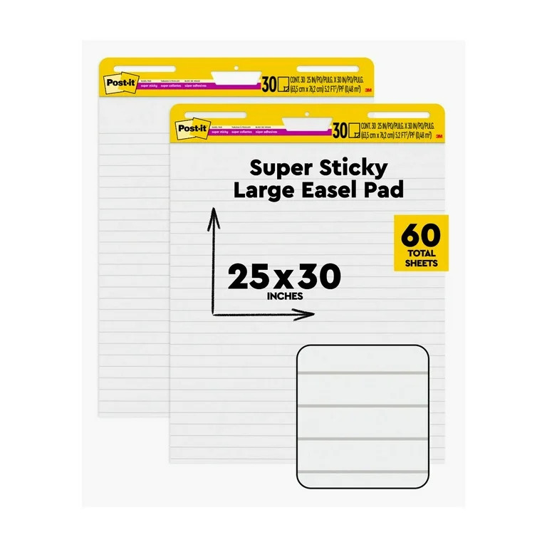 Post-it Super Sticky Easel Pads with Lines, White, 25 in. x 30 in., 2 Pads | Walmart (US)