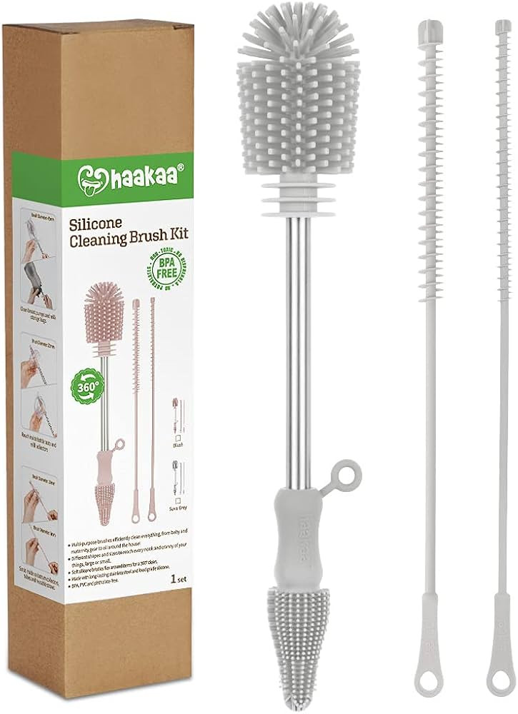 haakaa Silicone Cleaning Brush Kit - SUVA Grey - Bottle Brush for Breast Pumps, Breast Milk Colle... | Amazon (US)