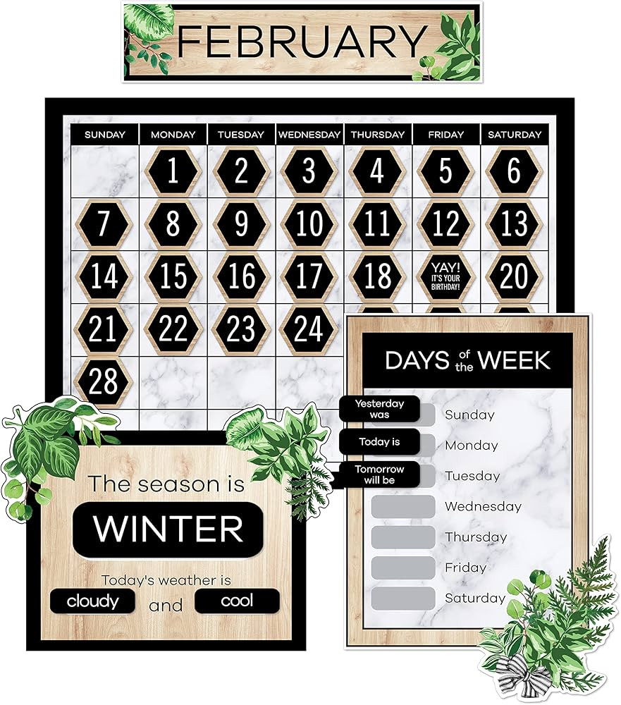 Schoolgirl Style Simply Boho 85-Piece Classroom Calendar Set, Bulletin Board Cutouts With Monthly... | Amazon (US)