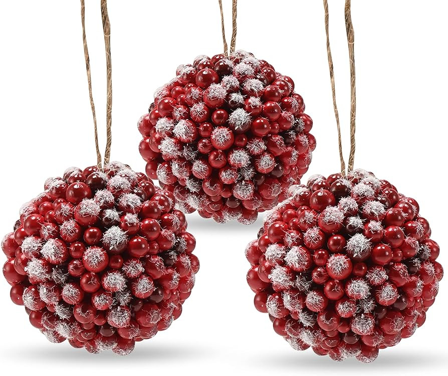 Ornativity Frosted Red Berries Ornaments - Glittered White Snowflakes on Realistic Red Cranberry ... | Amazon (US)