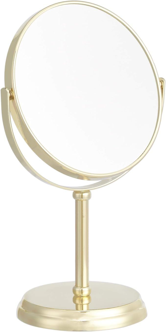 Amazon Basics Tabletop Mount Vanity Round Mirror, 1X/5X Magnification, Iron, 7.2"L x 4.92"W, Gold | Amazon (US)