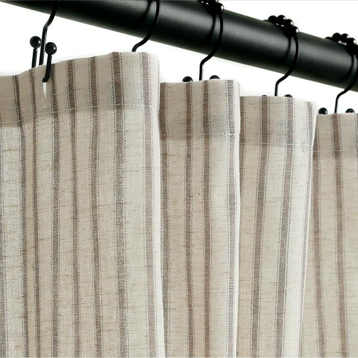 Farmhouse Striped Shower Curtain - 72x72 Inches, Linen Blend Fabric, Breathable & Machine Washable, Rustic Taupe for Bathroom Decor (Hooks/Liner Not Included) | Amazon (US)