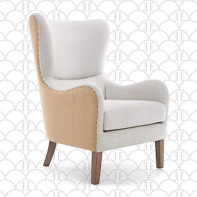Elle Decor Wingback Upholstered Accent Chair, Two-Toned Farmhouse Armchair for Living Room, Cream... | Amazon (US)