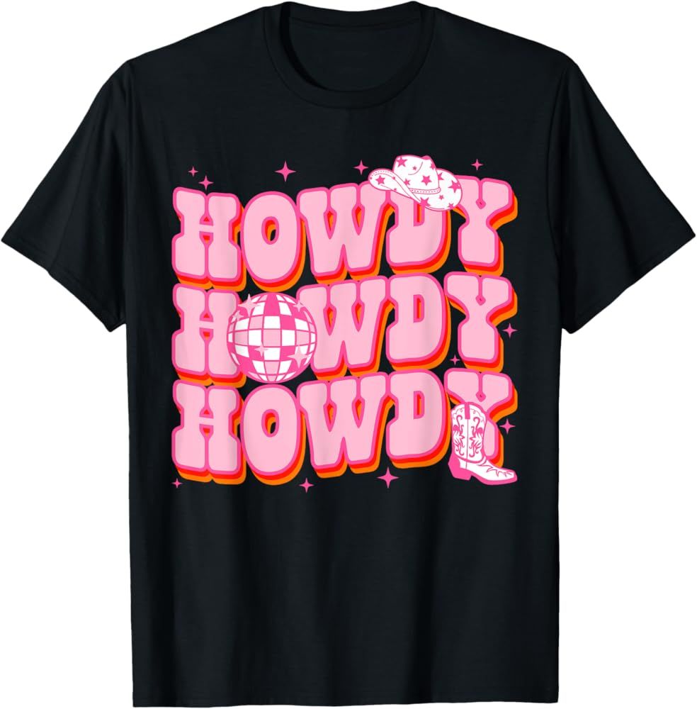 Howdy Southern Western Girl Country Rodeo Pink Cowgirl Disco T-Shirt | Amazon (US)