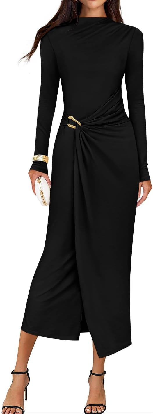 ZESICA Women's 2025 Fall Long Sleeve Bodycon Dress Mock Neck Wedding Guest Cocktail Party Long Mi... | Amazon (US)