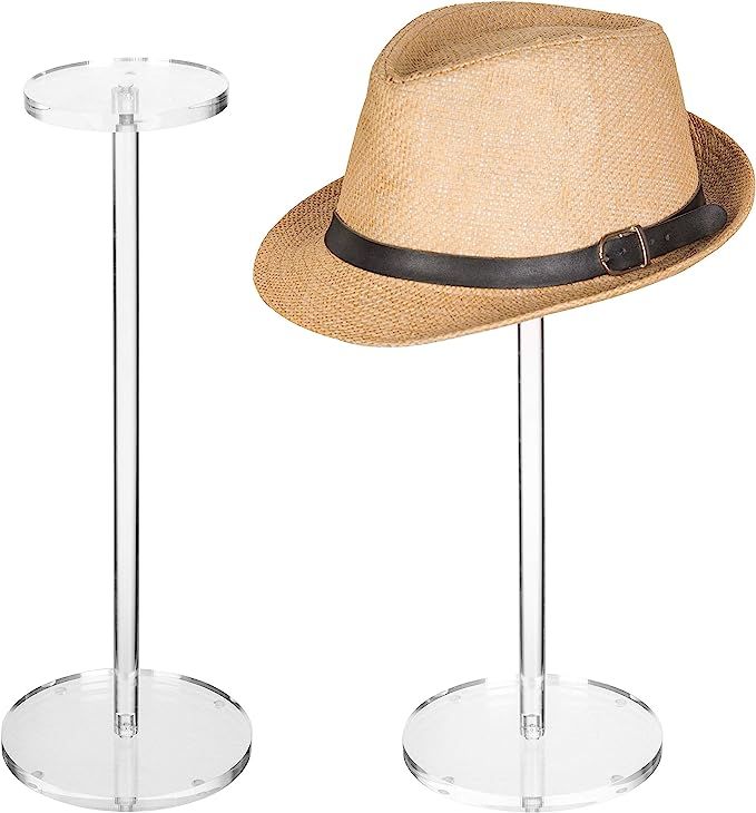 MyGift 16-Inch Clear Premium Acrylic Hat Rack Stand and Wig Holder, Decorative Cap Fedora Cowboy ... | Amazon (US)