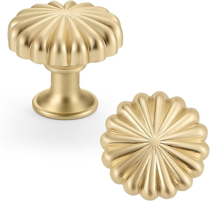 2 Pack Gold Cabinet Knobs for Kitchen Cabinets and Dresser Drawers，Zinc Alloy Brushed Brass Har... | Amazon (US)