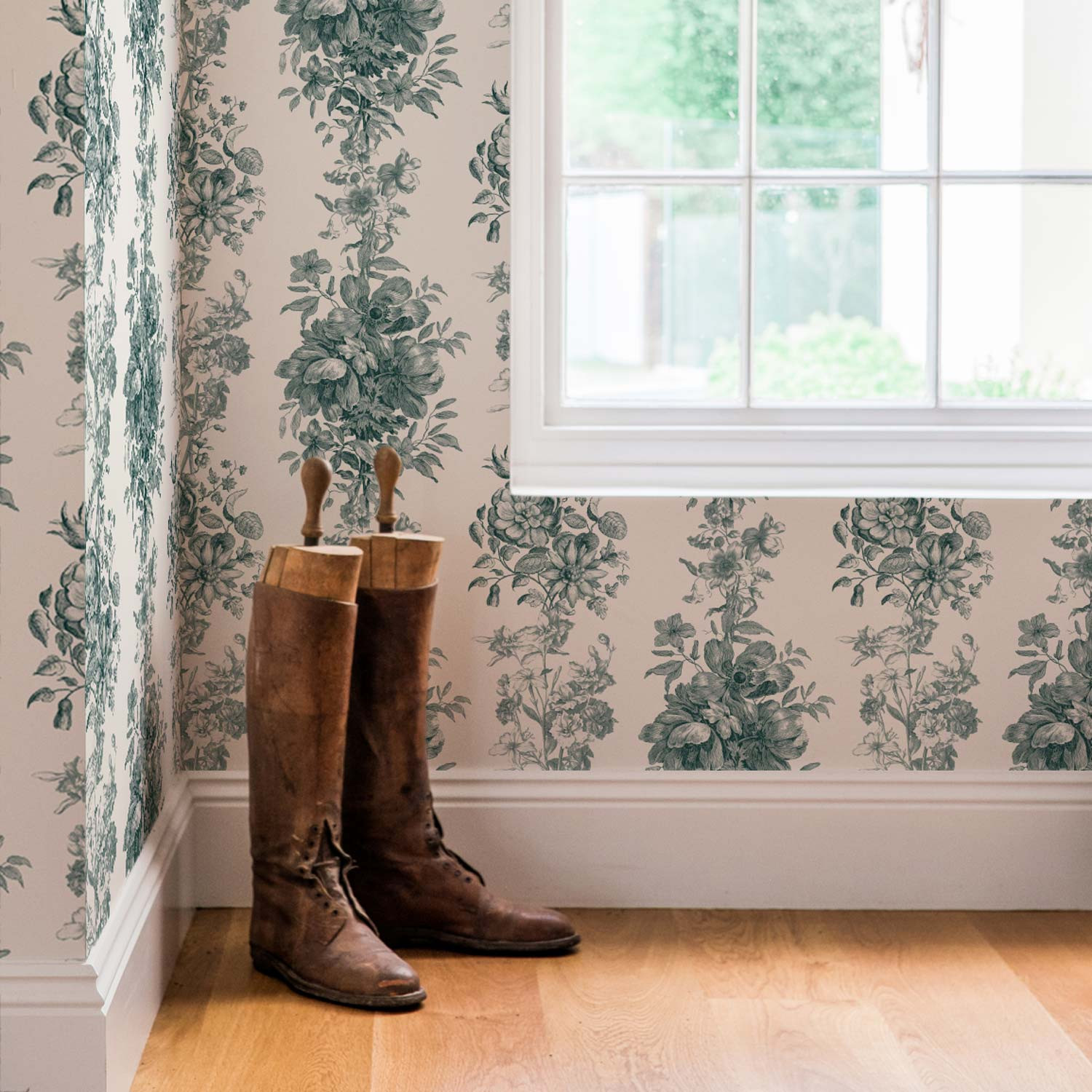 Pine Green Toile pattern removable wallpaper | Livettes Wallpaper