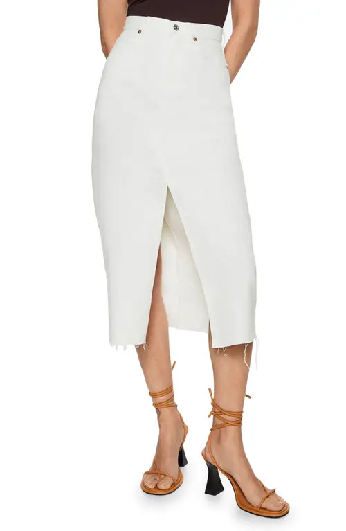 MANGO Slit Denim Midi Skirt in White at Nordstrom, Size 2 X | Nordstrom