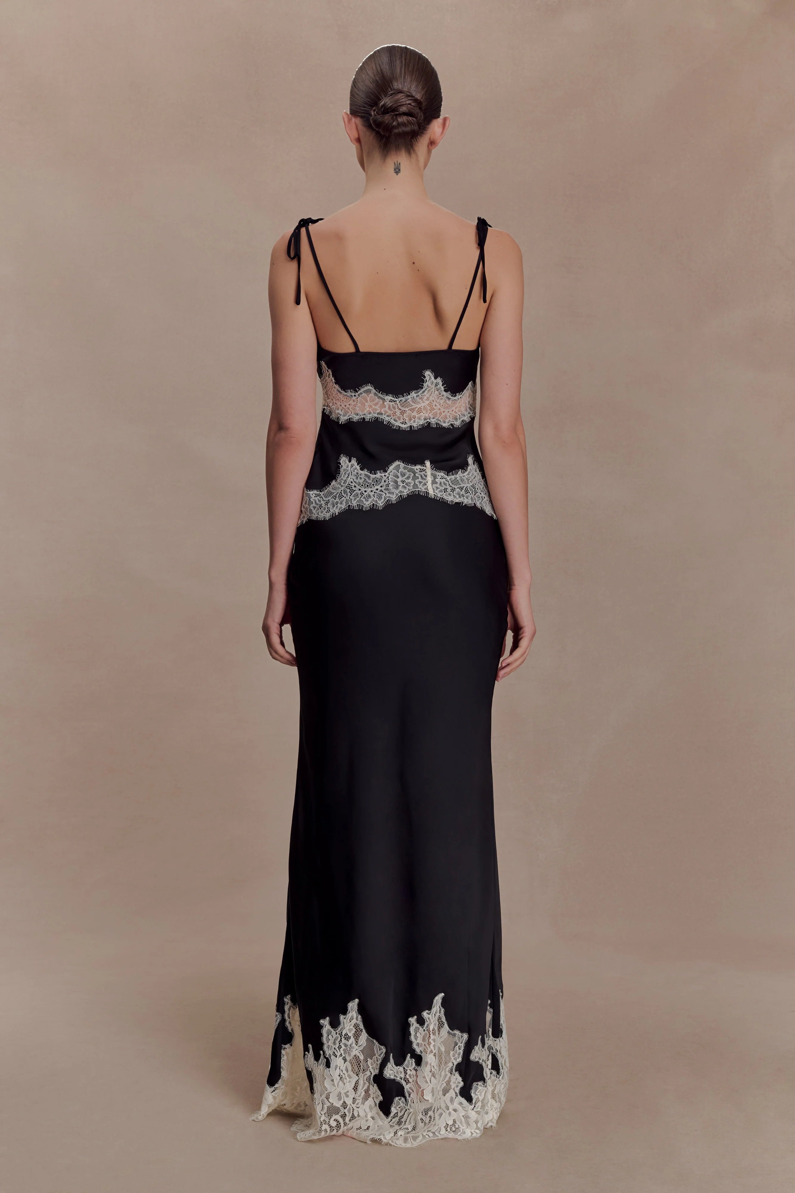 Nina Satin And Lace Maxi Skirt - Black/Ivory | Meshki (APAC)