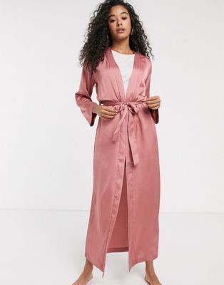 Women'secret embroidered stars satin maxi robe in pink | ASOS (Global)