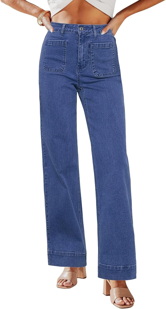 GRAPENT Wide Leg Jeans for Women High Waisted Flare Trendy Stretchy Denim Pants Duo Pockets Trous... | Amazon (US)