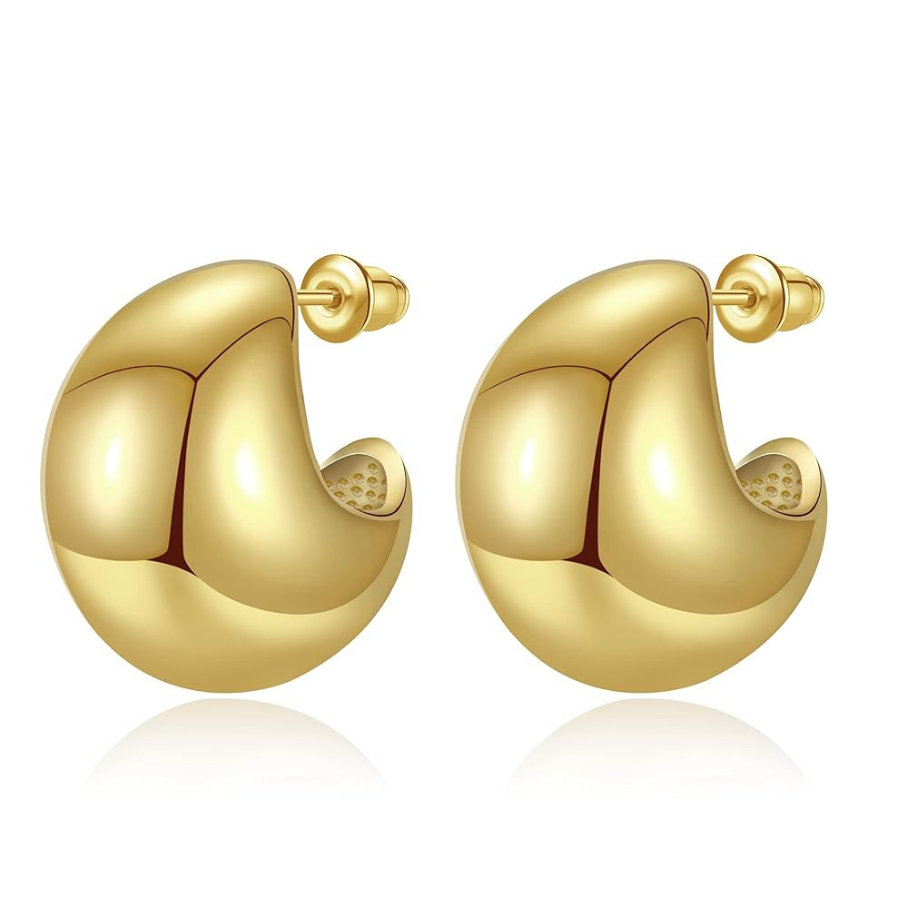Teardrop Gold Hoop Earrings for Women, Lightweight Drop Hoops Earrings with 18K Real Gold Plated,... | Amazon (US)