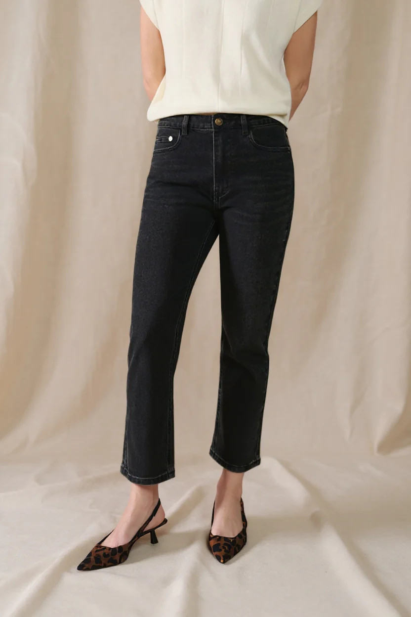 Enid High-Rise Slim Ankle Jeans - Black | Petite Studio NYC