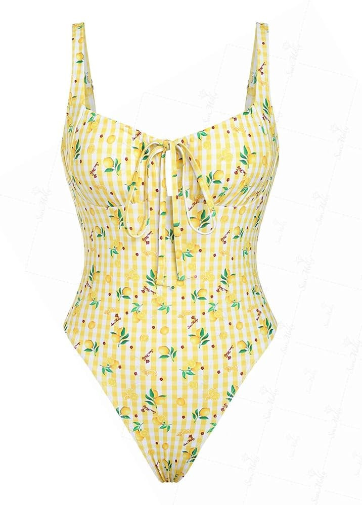 Vintage Lace Jacquard Tied Back One-Piece Swimsuit | Amazon (US)