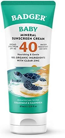 Badger SPF 40 Baby Sunscreen Cream - Reef-Friendly Broad-Spectrum Water-Resistant Baby Sunscreen ... | Amazon (US)