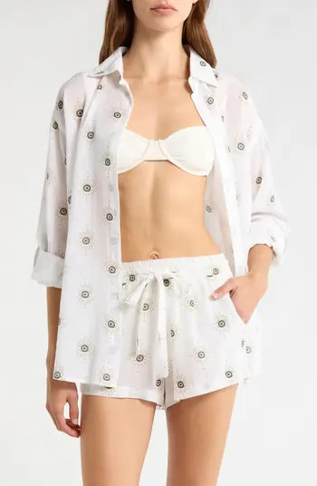 Evil Eye Print Button-Up Cover-Up Shirt | Nordstrom