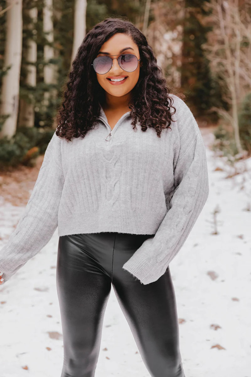 Already Yours Grey Cropped Quarter Zip Sweater | The Pink Lily Boutique