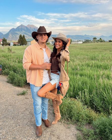 cowboy & cowgirl outfit 🐴🤎🤠💞 
brads boots & hat are amazon! linked on my storefront!!! & bag is zara

#LTKstyletip #LTKunder50 #LTKwedding