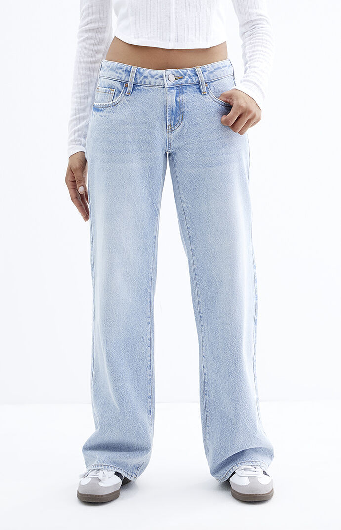Women's Light Indigo Low Rise Girlfriend Jeans in Dark Indigo - Size 25 | PacSun
