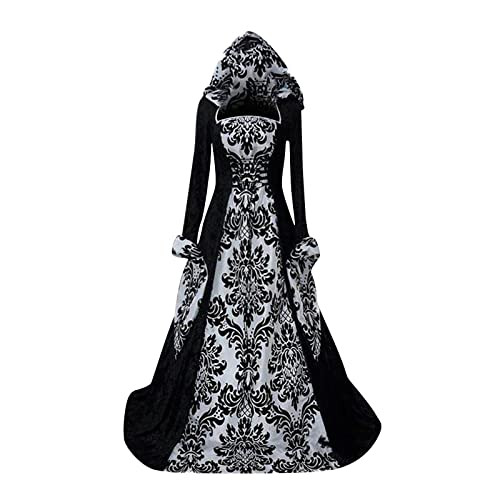 Cute Dress Women's Gothic Deluxe Dress with Hood Medieval Corset Renaissance Vintage Halloween Costume Victorian Dresses White M | Amazon (US)