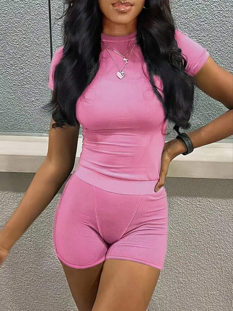 INAWLY Women's Solid Color Short Sleeve Top And Shorts Set | SHEIN