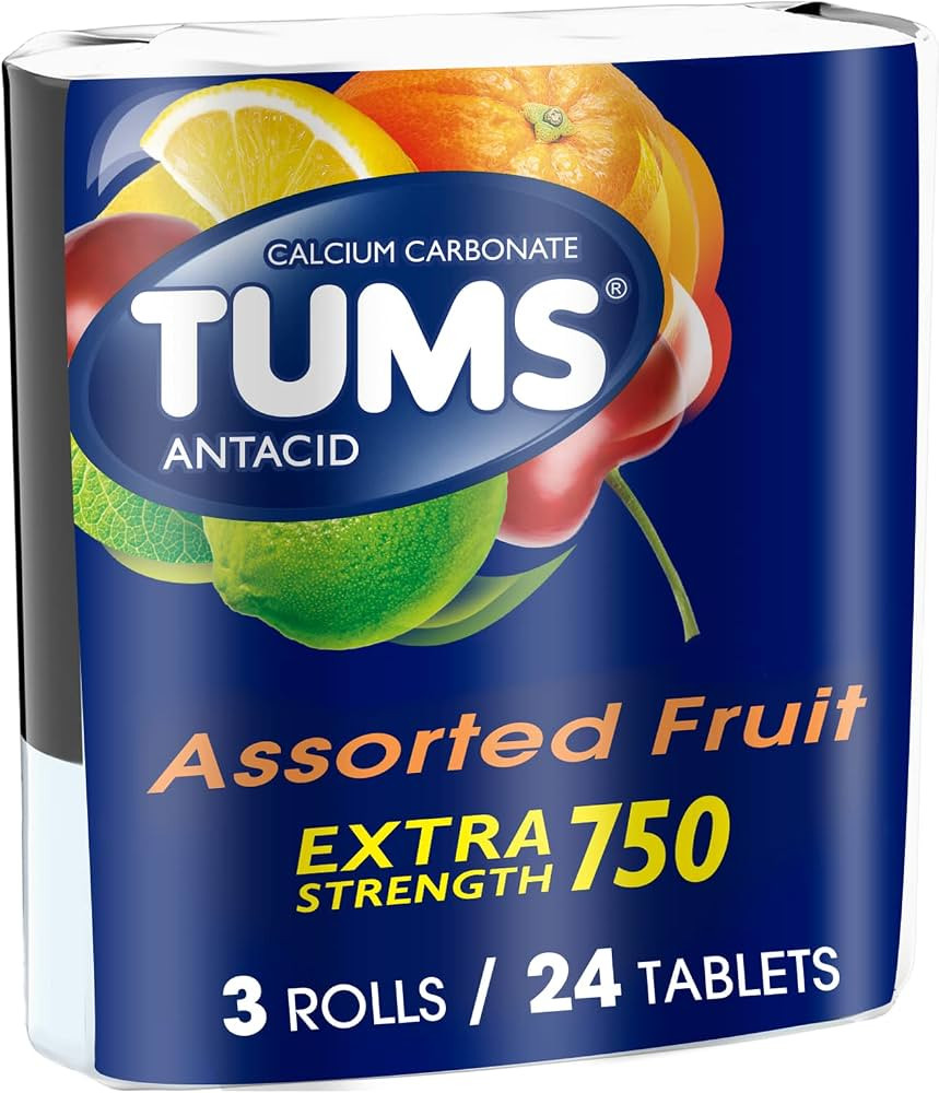 TUMS Antacid Chewable Tablets, Assorted Fruit, 24 Count Roll, 3 Pack | Amazon (US)