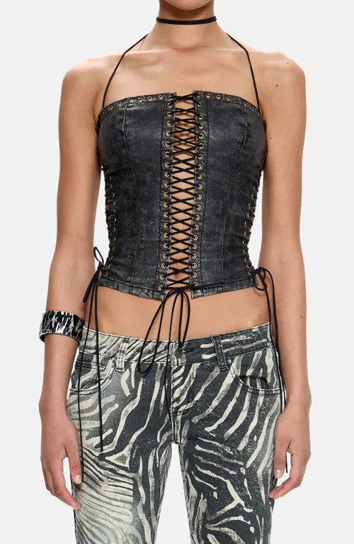 JADED LONDON Odile Faux Leather Lace-Up Corset in Black at Nordstrom, Size 0 | Nordstrom