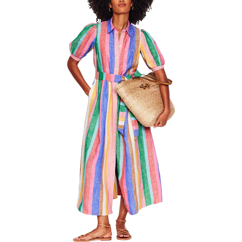 Boden Alexa Stripe Linen Shirtdress in Pink Multi at Nordstrom, Size 0 | Nordstrom
