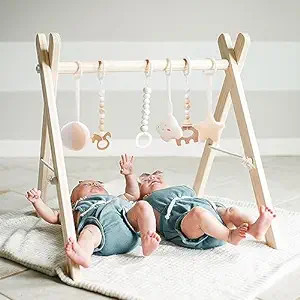 Wooden Baby Gym with 6 Gym Toys, Foldable Baby Play Gym, Natural Pine Wood Play Gym, Frame Activi... | Amazon (US)