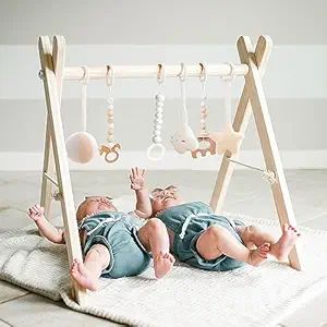 Wooden Baby Gym with 6 Gym Toys, Foldable Baby Play Gym, Natural Pine Wood Play Gym, Frame Activi... | Amazon (US)