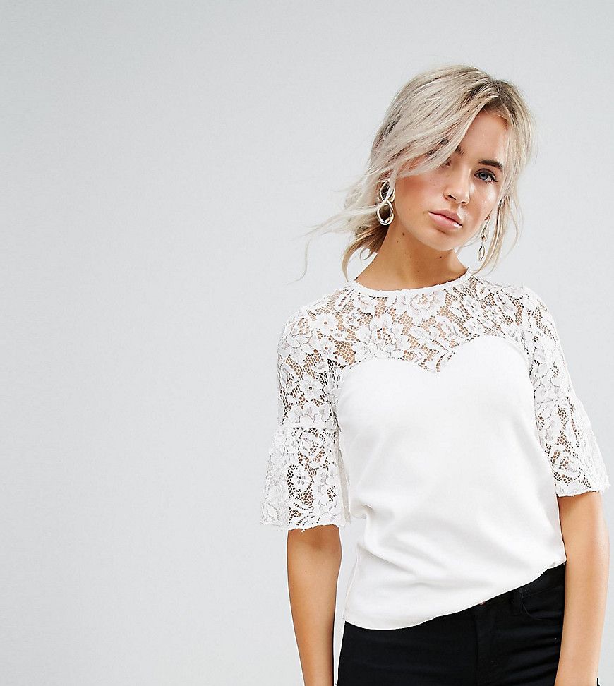 ASOS PETITE Occasion Top in Ponte with Pretty Lace Sleeves - White | ASOS US