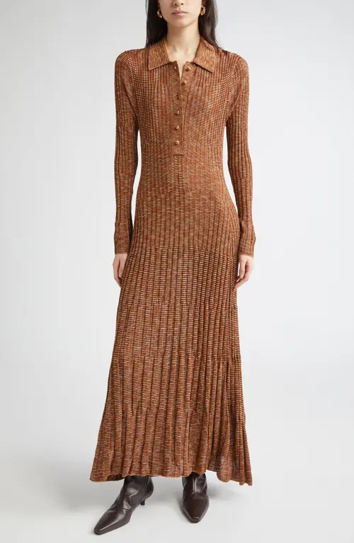 Zimmermann Mouline Long Sleeve Rib Maxi Sweater Dress in Chocolate Multi at Nordstrom, Size 3 | Nordstrom