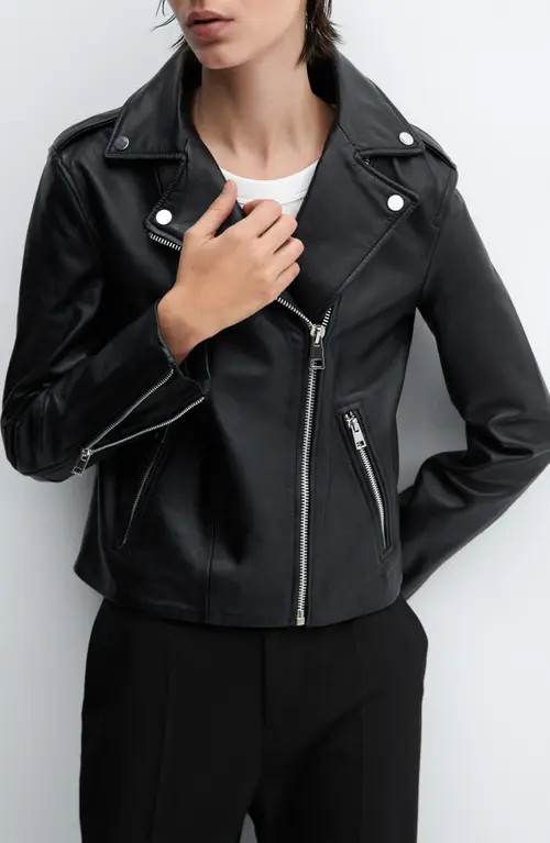 MANGO Leather Biker Jacket in Black at Nordstrom, Size Medium | Nordstrom