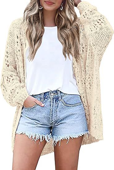 HOTOUCH Lightweight Crochet Cardigan for Women Long Sleeve Open Front Knit Oversized Cardigans Sw... | Amazon (US)