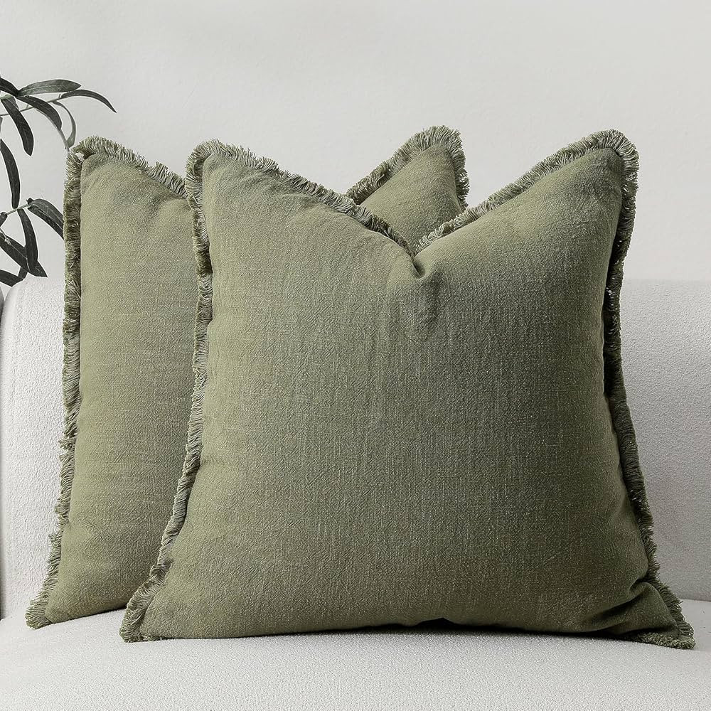 Hckot Green Spring Pillow Covers 20x20 Set of 2 Linen Throw Pillow Covers with Tassels Fringe Neu... | Amazon (US)