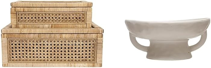 Creative Co-Op Modern Decorative Woven Rattan and Wood Display Boxes Bundle (Set of 2 Sizes) Ston... | Amazon (US)