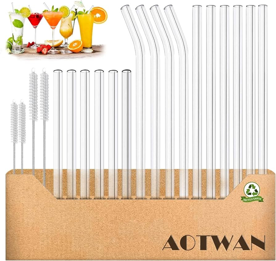 Glass Straws Drinking Reusable 20 Pack,Size 8.5''x10MM, 8.5’’x8MM and 6''x10MM,Glass Straws S... | Amazon (US)