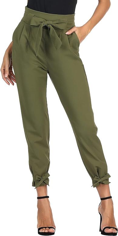 Women's Cropped Paper Bag Waist Pants with Pockets | Amazon (US)