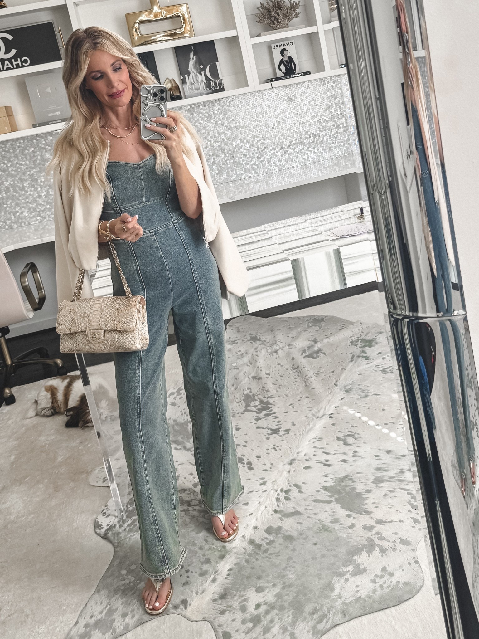 Denim jumpsuit outfit + bomber jacket both on sale 👖✨

This Express denim jumpsuit is such a flattering one-piece with a cinched waist, sweetheart neckline, and the cutest little back detail. I layered it with this chic bomber jacket to make it perfect for brunch, date night, or girls’ night out — I’m wearing an XS in the denim jumpsuit and XS in the jacket, and both pieces are on sale. #LTKsale #LTKstyle 

  

#LTKOver40 #LTKSeasonal #LTKOver40 #LTKSaleAlert