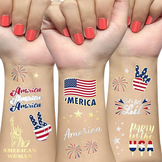 4th of July Decorations Tattoos for Women | 34 Styles Glitter Patriotic USA Flag Tattoo Stickers ... | Amazon (US)