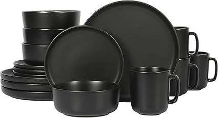 Gibson Home Zuma Stoneware Plates, Bowls, & Mugs Dinnerware Set - Matte Black, Service for Four (... | Amazon (US)