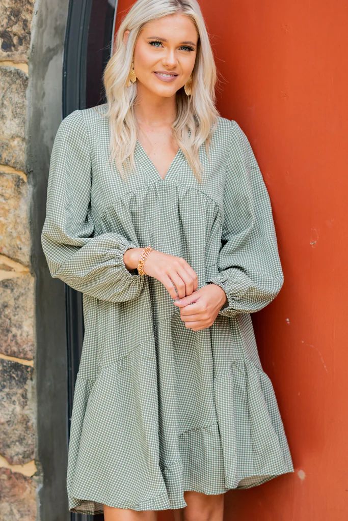 The Way I Am Sage Green Gingham Babydoll Dress | The Mint Julep Boutique