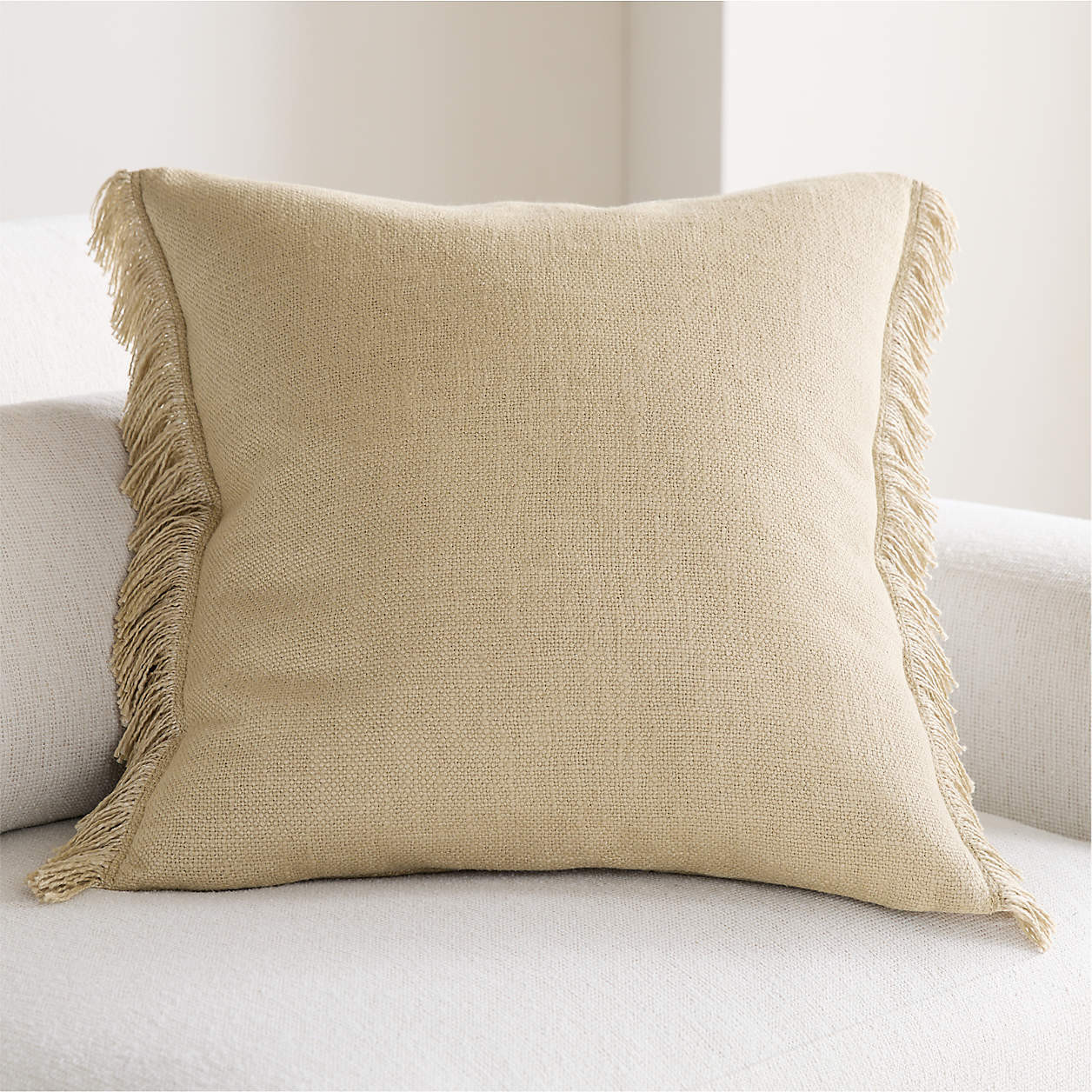 Casual Textured Fringe 23"x23" Flax Taupe Throw Pillow Cover + Reviews | Crate & Barrel | Crate & Barrel