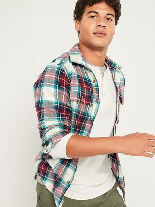 Regular-Fit Built-In Flex Patterned Flannel Shirt for Men | Old Navy (US)
