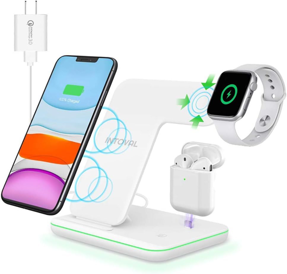 Intoval Wireless Charger, 3 in 1 Charger for iPhone/iWatch/Airpods, Qi-Certified Charging Station... | Amazon (US)