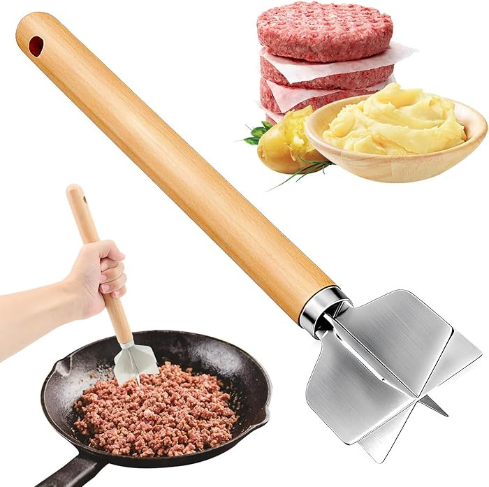 304 Stainless Steel Meat Chopper,Food Grade 6-Blade Ground Beef Chopper Potato Masher Hamburger S... | Amazon (US)