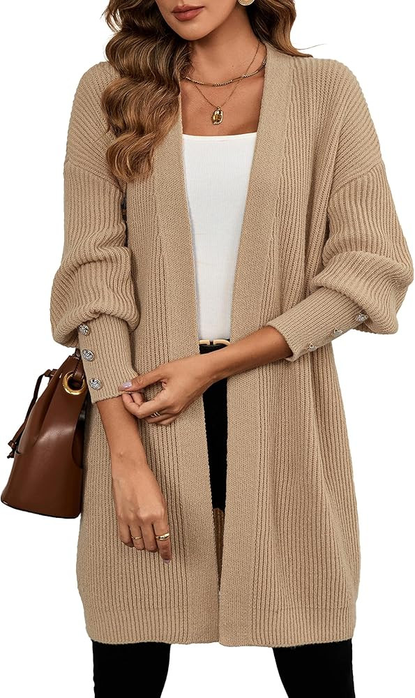 Womens Oversized Thick Long Cardigans Fall 2024 Casual Chunky Ribbed Knit Open Front Button Long ... | Amazon (US)