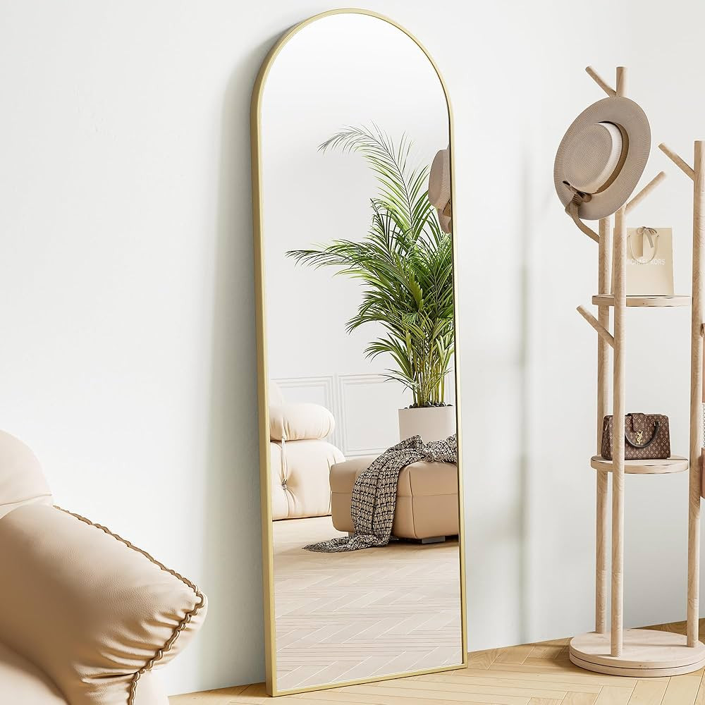Sweetcrispy 59"x16" Arched Full Length Mirror, Standing or Leaning Full Body Mirror with Aluminum Alloy Thin Frame, Suitable for Bedroom or Cloakroom,Gold | Amazon (US)